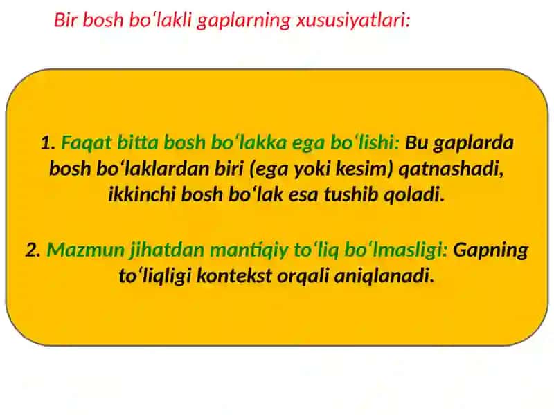 Bir bosh bo‘lakli gaplar 3