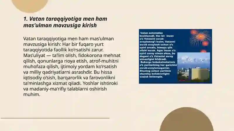 Vatan taraqqiyotiga men ham masʼulman mavzusida slayd 3