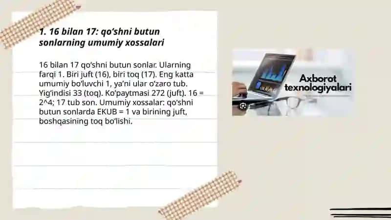 16 bilan 17: qoʻshni butun sonlarning umumiy xossalari 3