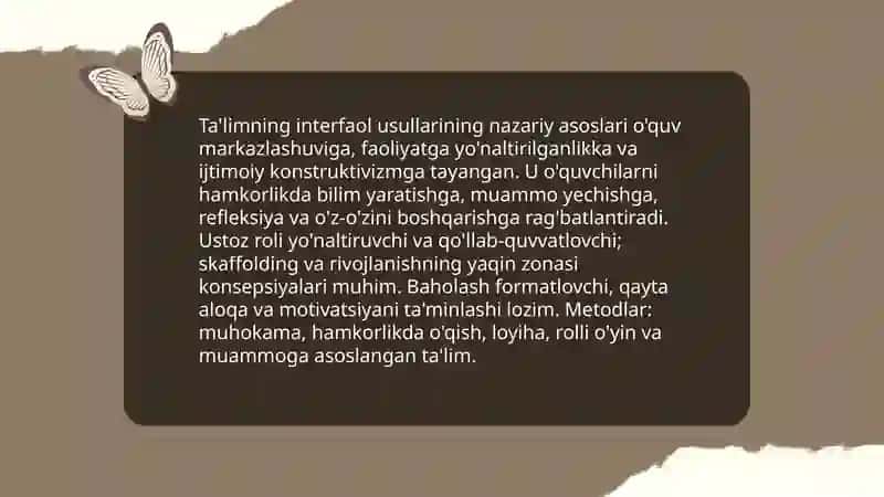 Ta'limning intirfaol usullari. Dars oʻtish texnalogiyasi 3