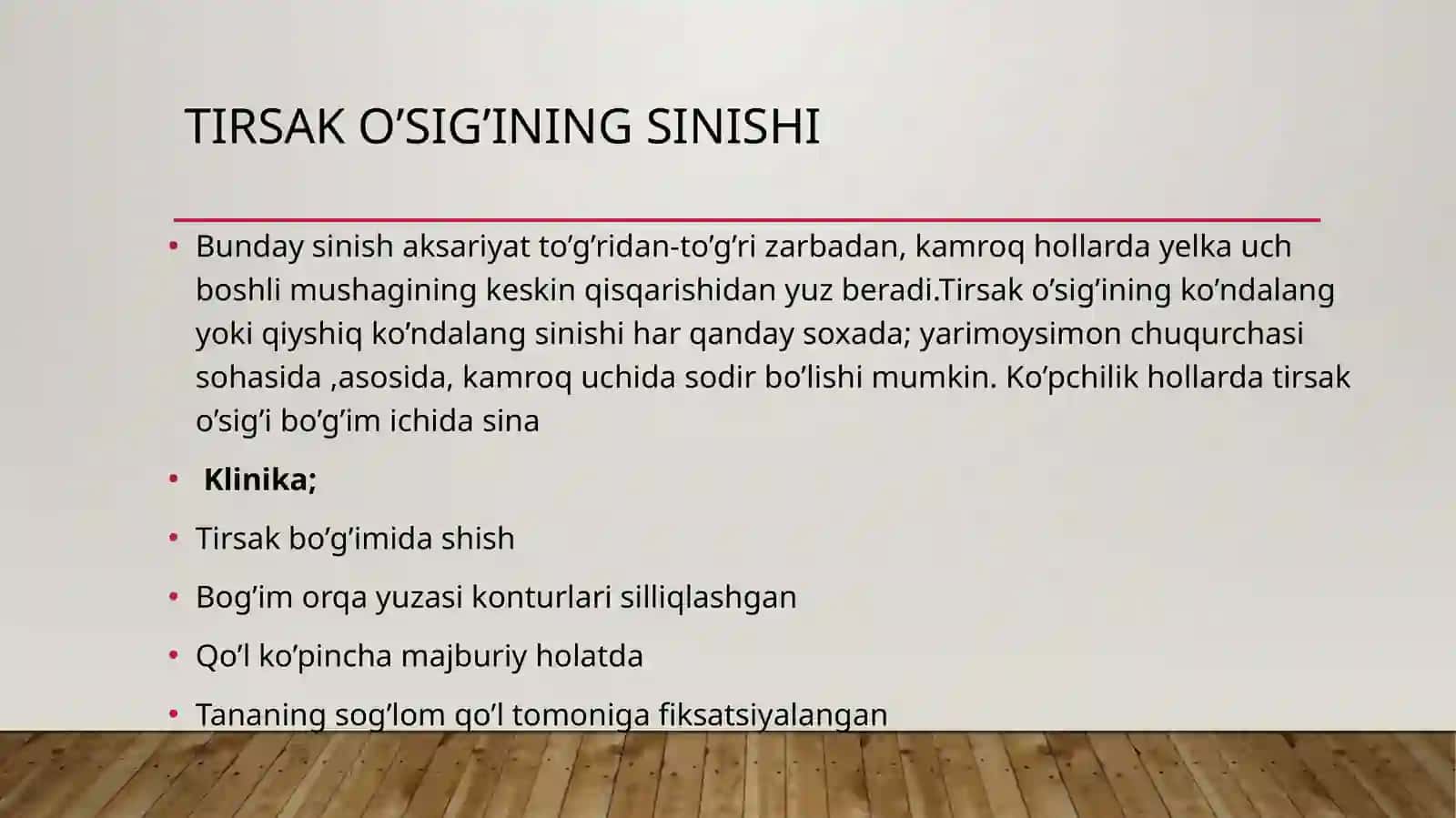 Tirsak bo’g’imi jarohatlari, bilaksinishi, sinib chiqishlari kaftsuyaklari jarohatlari 3