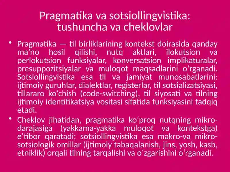 Pragmatika va Sotsiolingvistika 3
