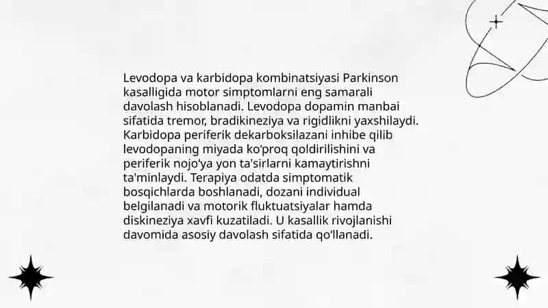 Parkinson kasalligini davolashda ishlatiladigan dori vositalari 3