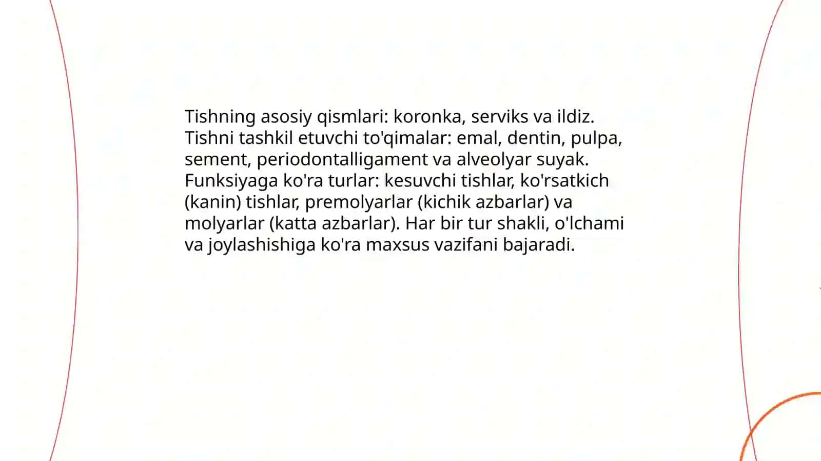 Tishlar, Tish Qatorlari, Sut Tishlar va Doimiy Tishlarning Chiqish Muddati 3