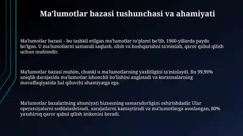 Ma'lumotlar bazasi tushunchasi va ahamiyati 3