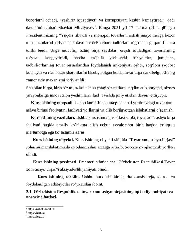 O’zbekiston Respublikasi tovar xom-ashyo birjasi faoliyati, savdo platformalari va a’zolari 3