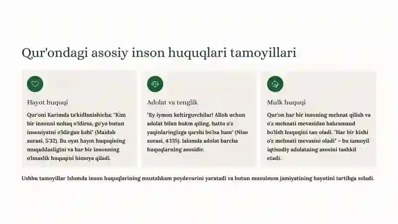 Islomda inson huquq va erkinliklarini ta'minlanishining o'ziga xos jihatlari 3