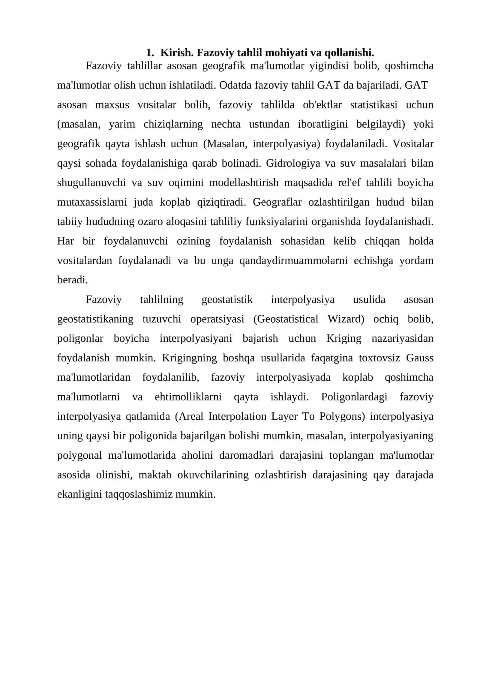 Relyefning raqamli modeli asosida suv oqimini modellashtirish va berilgan obyektga suv oqimi tasirini organish 3