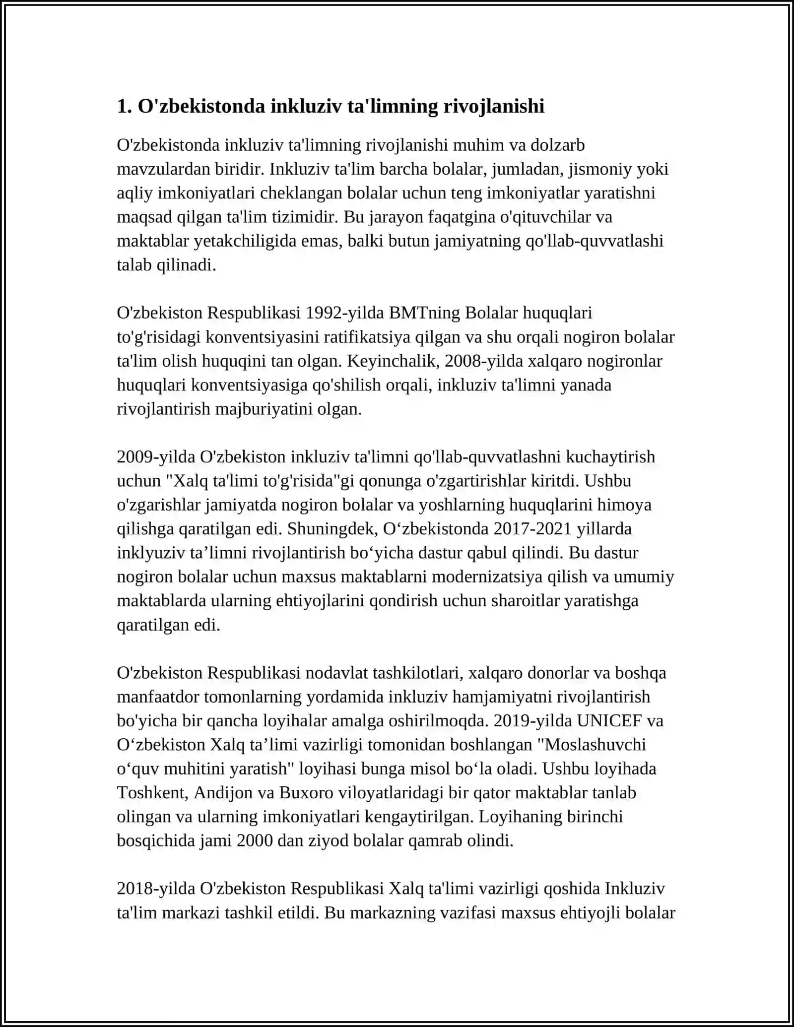 OʻZBEKISTONDA INKLYUZIV TAʼLIMNING MEʼYORIY HUQUQIY BAZASINI TAHLIL QILISH 3