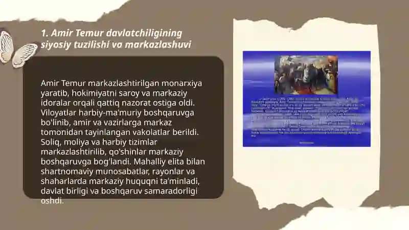 Amir Temur davri davlatchiligi o' rta Osiyoning xonliklar bo'linib ketishi, uning sabab va oqibatlari 3