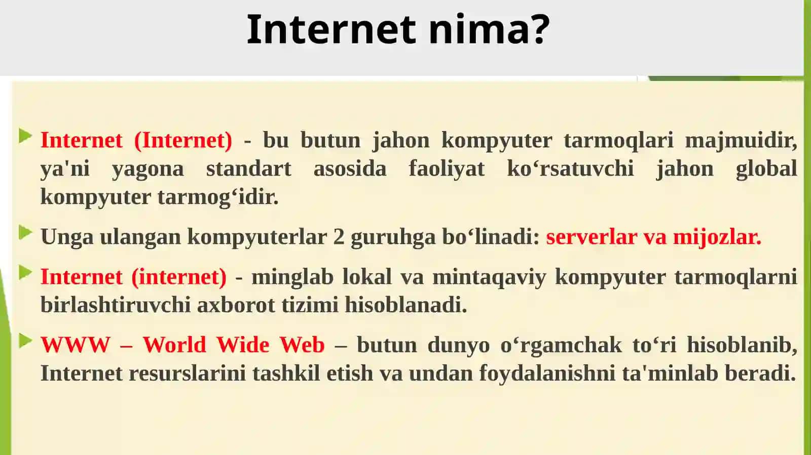 INTERNET VA UNING TARIXCHI UCHUN IMKONIYATLARI 3