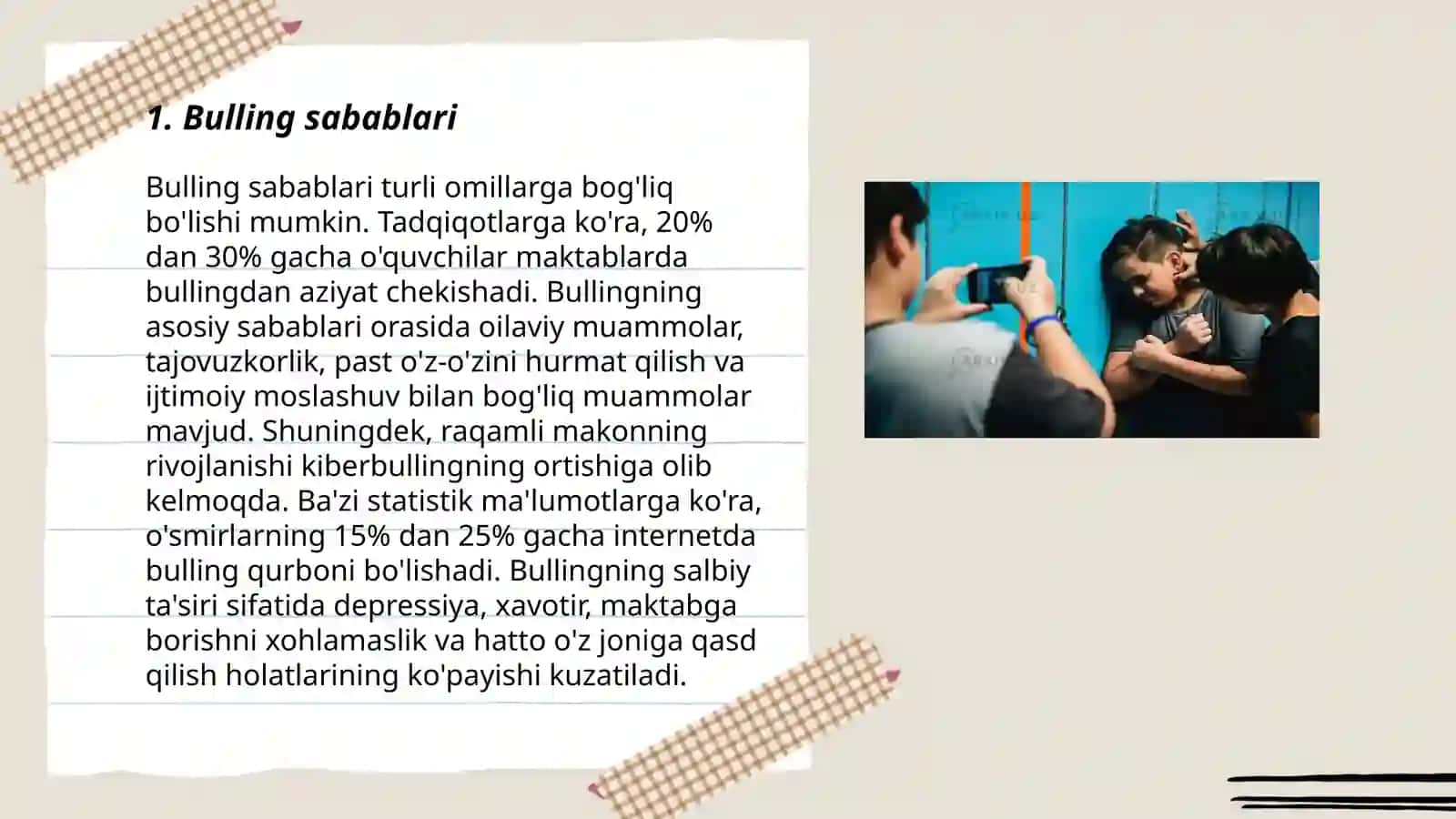O'smirlar o'rtasida bulling muammolari 3