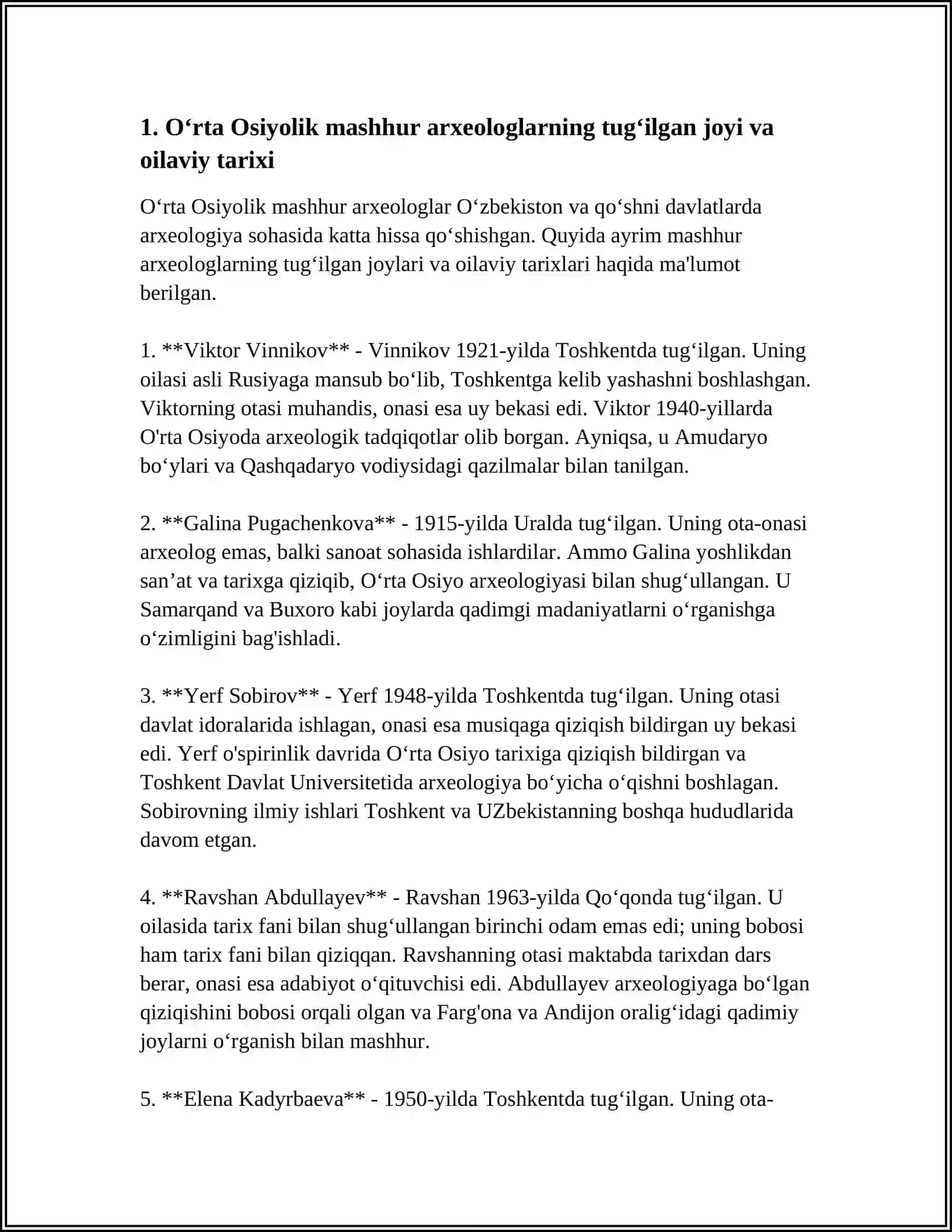 O'RTA OSIYOLIK MASHHUR ARXEOLOGLAR HAQIDA BIOGRAFIK MA'LUMOTLAR 3