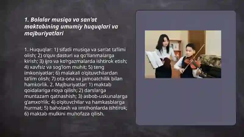 Bolalar musiqa va san'at maktabining huquq va majburyatlari 3
