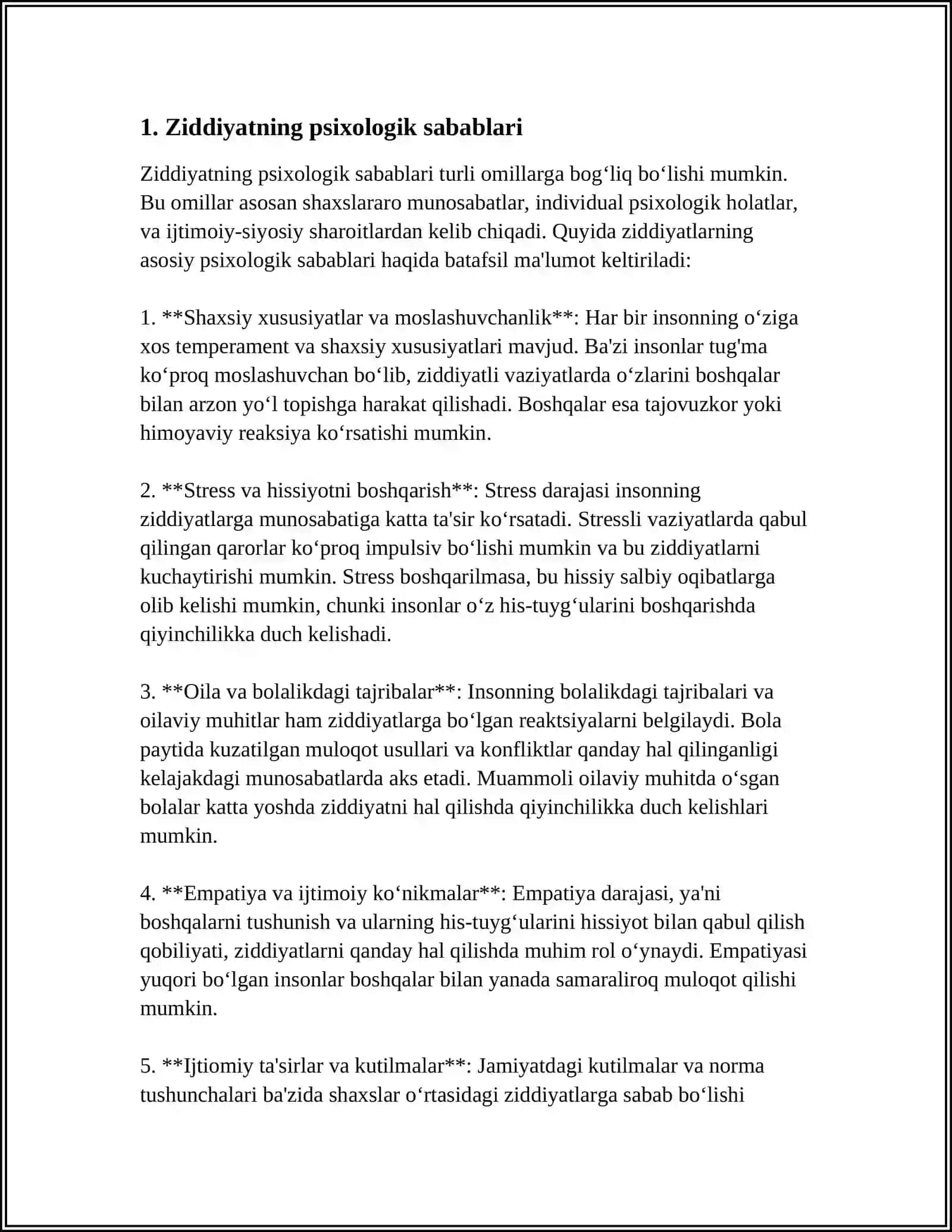 BIR SATHLI CHORRAHADA ZIDDIYATNI VUJUDGA KELISH SABABLARINI O‘RGANISH 3
