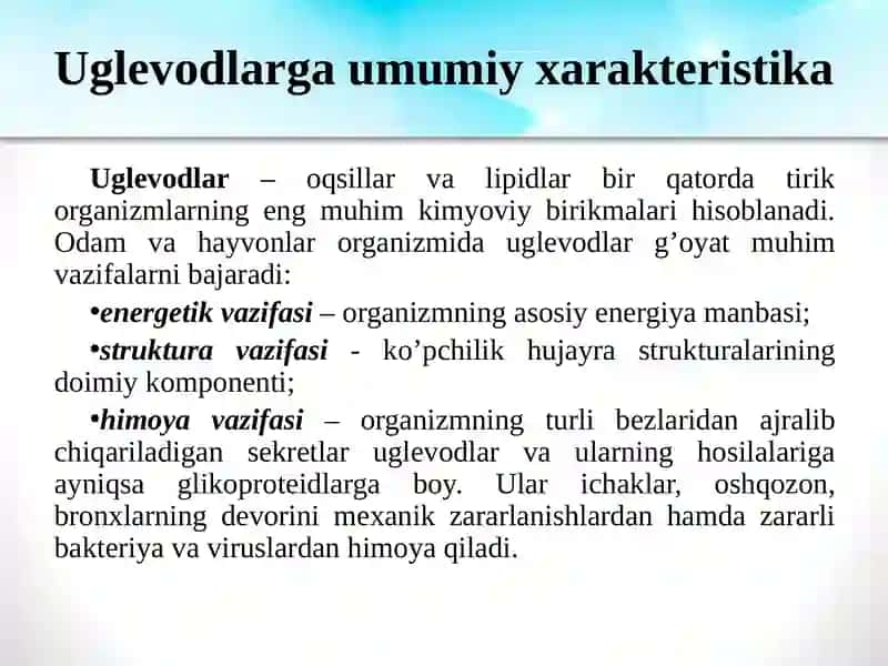 Uglеvodlar: tuzilishi, hossalari va biologik funksiyalari 3