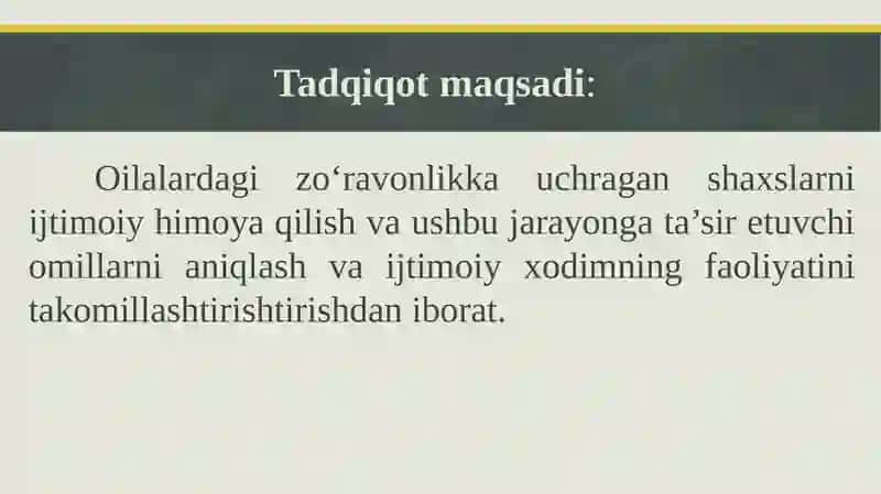 "OILADAGI ZO'RAVONLIKNI BARTARAF ETISHDA IJTIMOIY XODIMNING O'RNI" 3