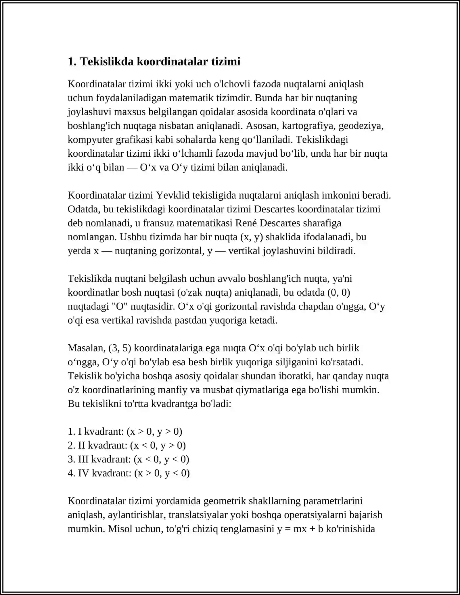 TEKISLIKDA VA FAZODA KARDINATALAR METODI 3