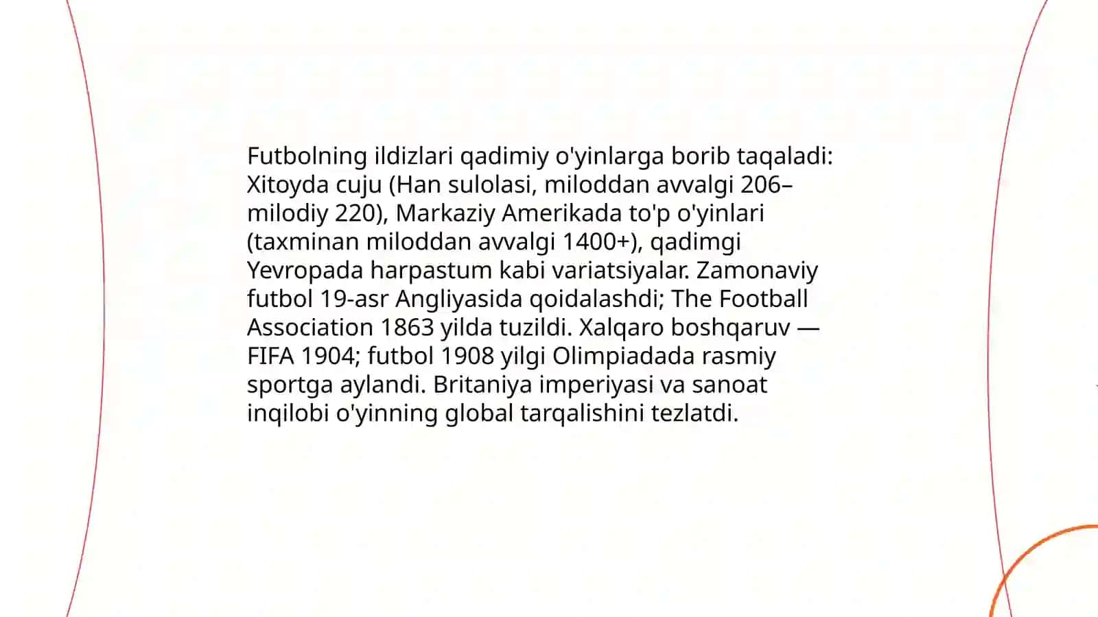 Futbol oʻyinining kelib chiqishi rivojlanish tarixi va oʻyin texnikasi 3