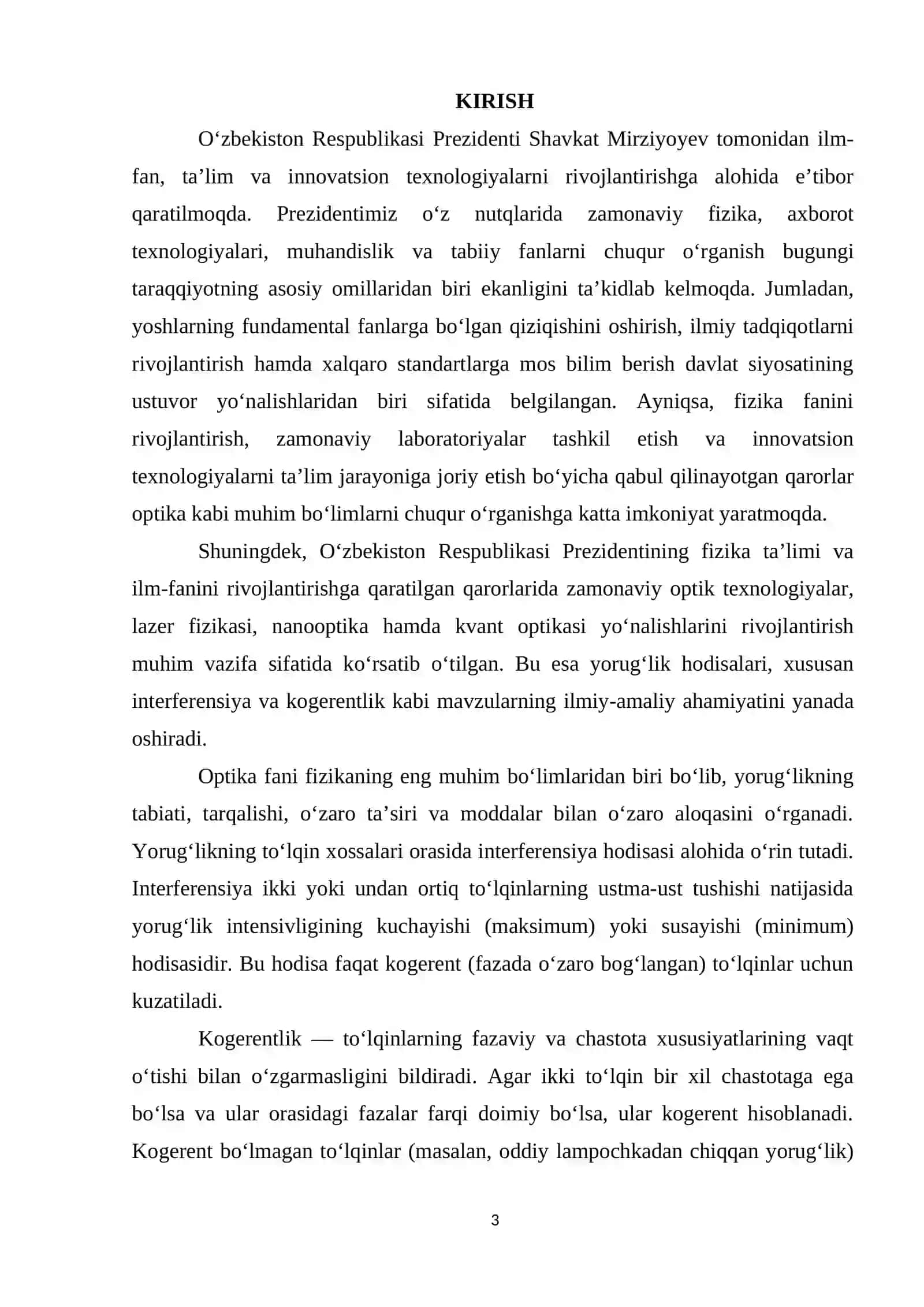 Kogerent nurlarining maksimum va minimum shartlarini o‘rganish 3