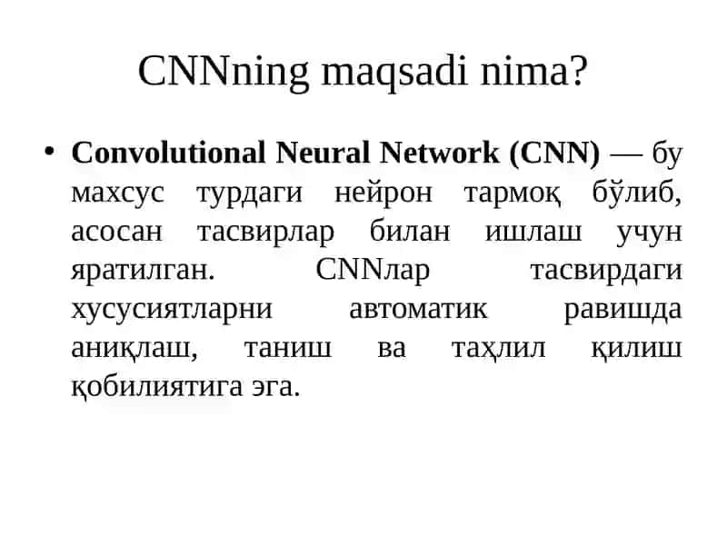 Konvolyutsion neyron tarmog'i (CNN) 3
