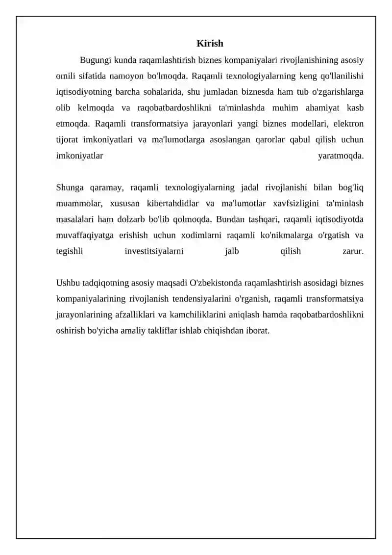 Raqamlashtirish asosida biznes kompaniyalarning rivojlanishi 3