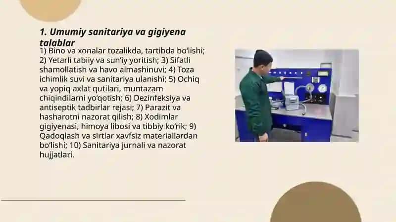 Korxonada sanitariya va maishiy bino va xonalariga qoʼyiladigan talablar 3