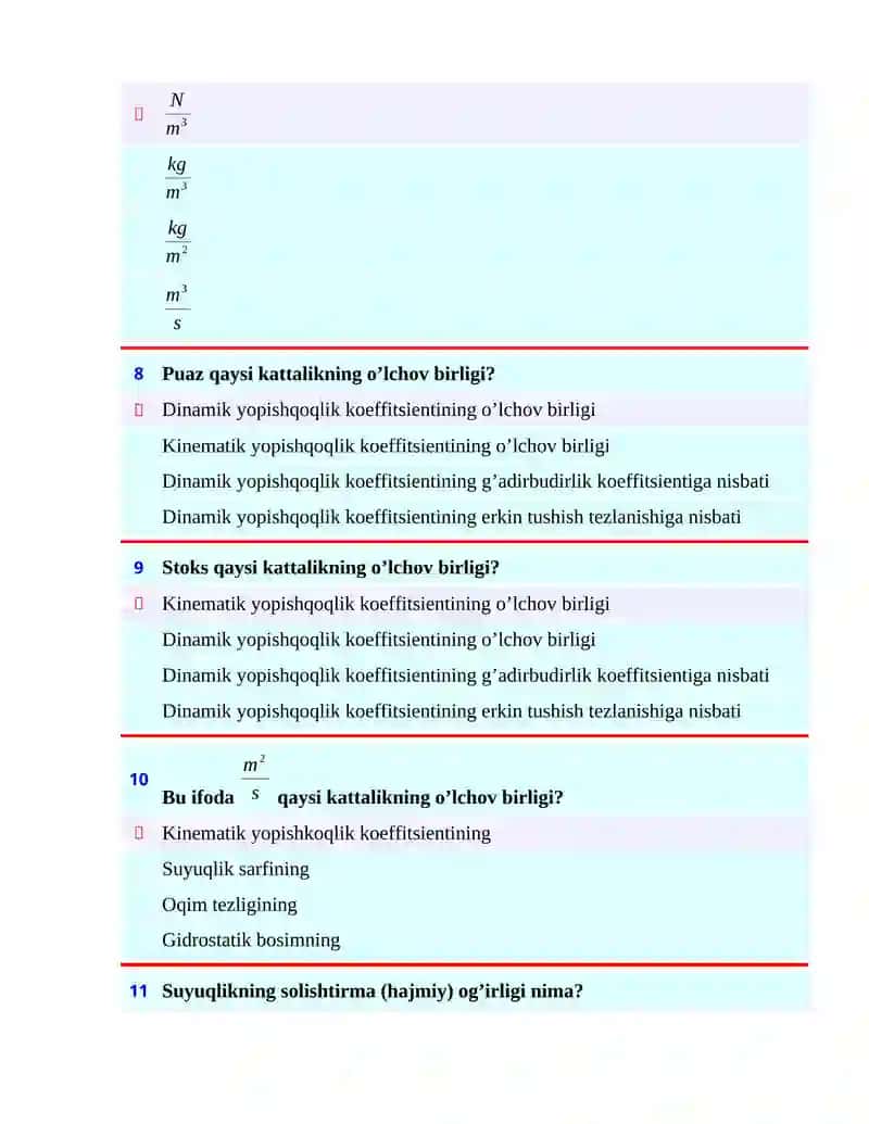 Suyuqlikning kinematik yopishkоqligi 3