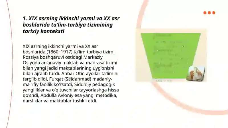 XlX asrning ikkinchi yarmi va XV asr boshlarida talim va pedagogik fikirlar 3