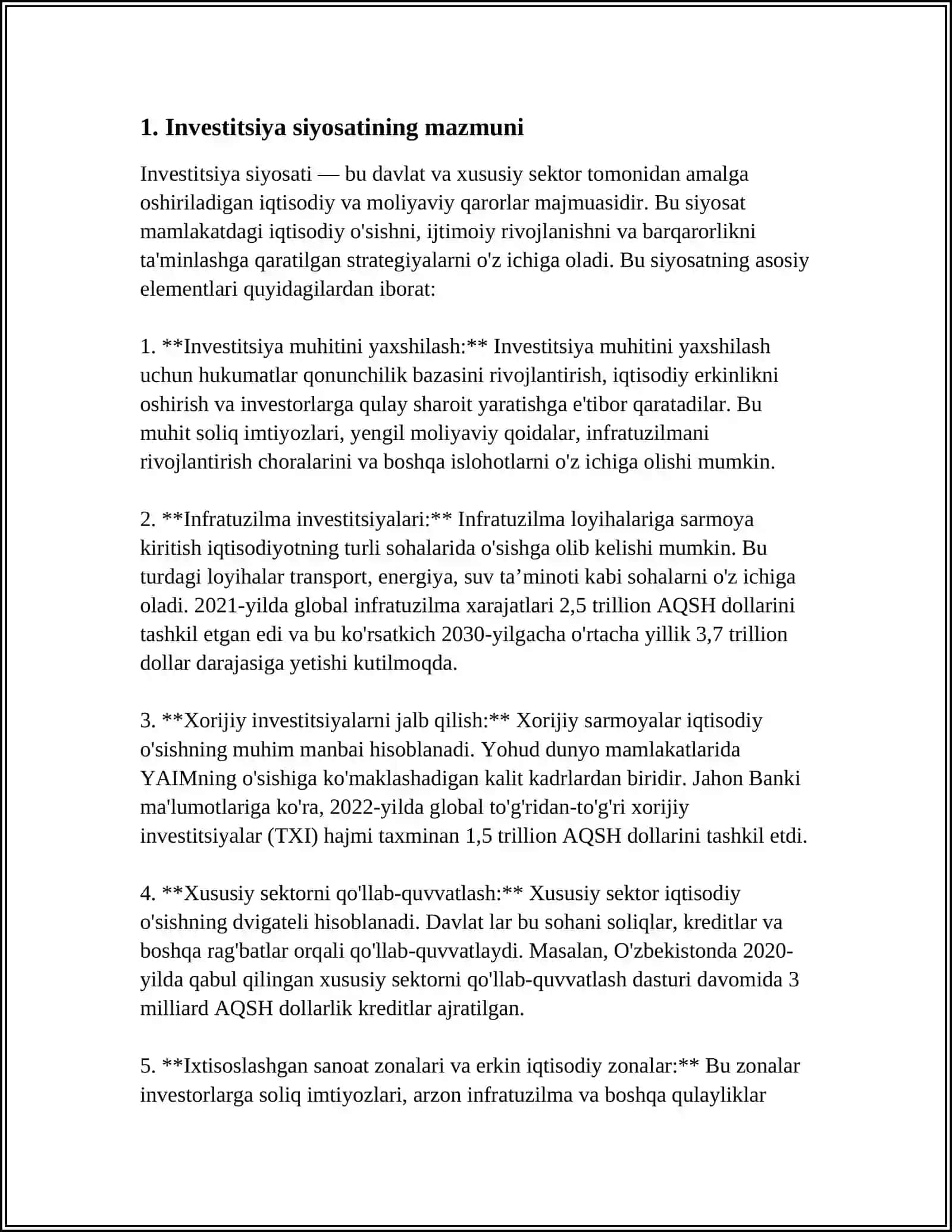 INVESTITSIYA SIYOSATI UNING MAZMUNI VA IQTISODIYOTNI MODERNIZATSIYALASH SHAROITIDAGI XUSUSIYATLARI 3