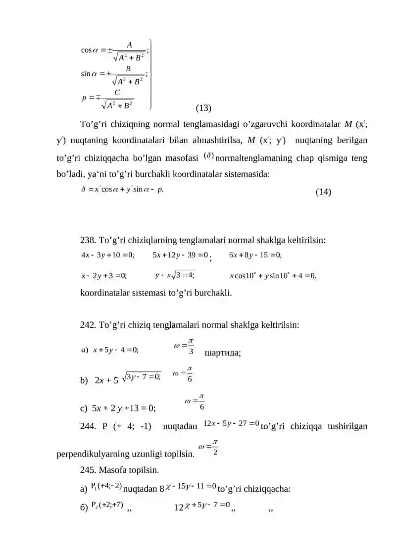 To'g'ri chiziqning normal tenglamasi 3