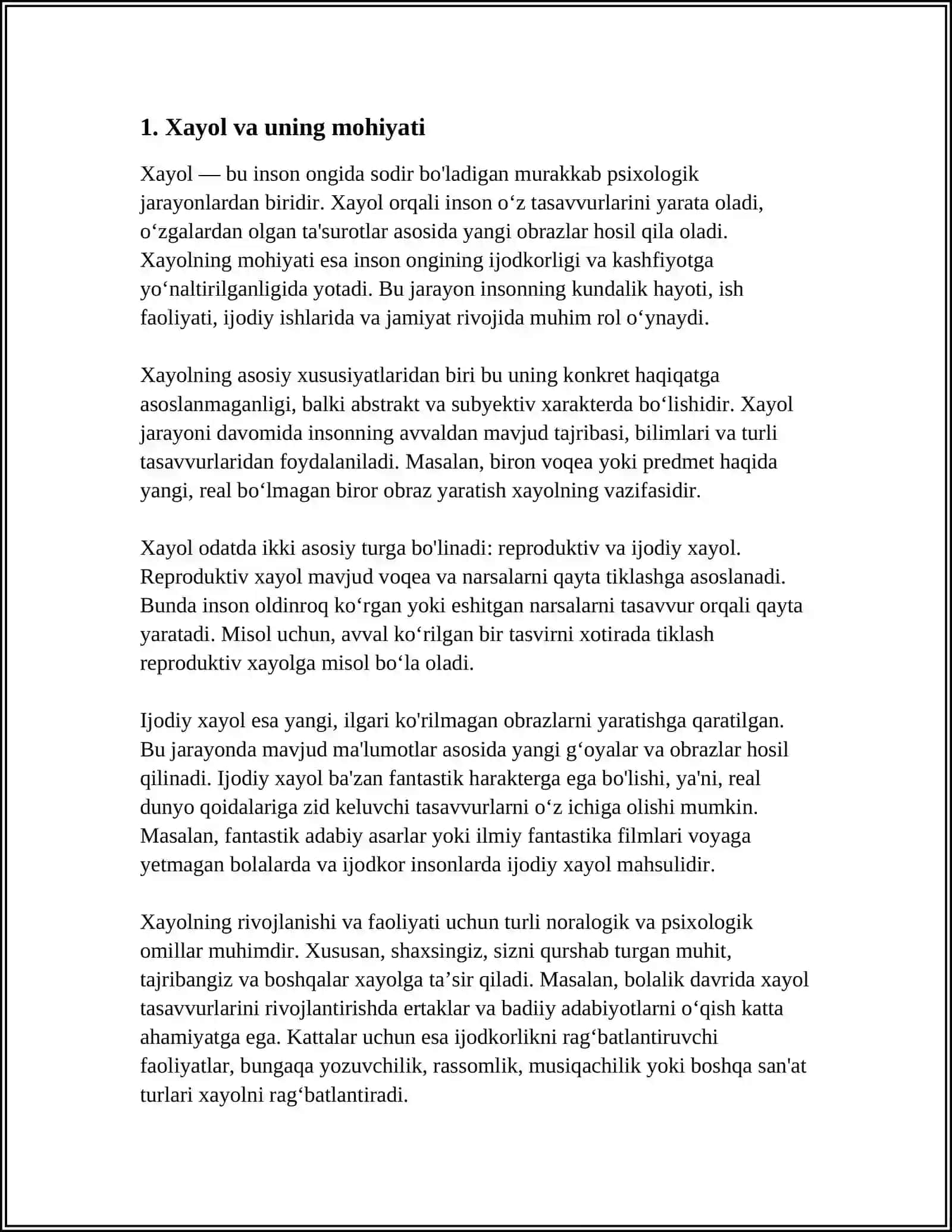 Xayol haqida umumiy tushuncha 3
