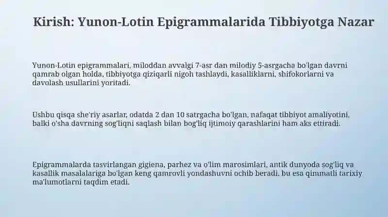 Yunon-Lotin epigrammalarida tibbiyot va salomatlik 3