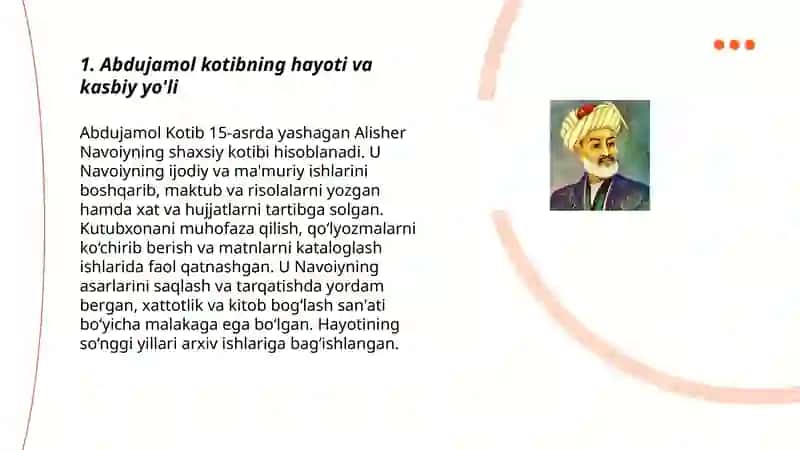 Abdujamol kotib faoliyati va biblotekasi 3