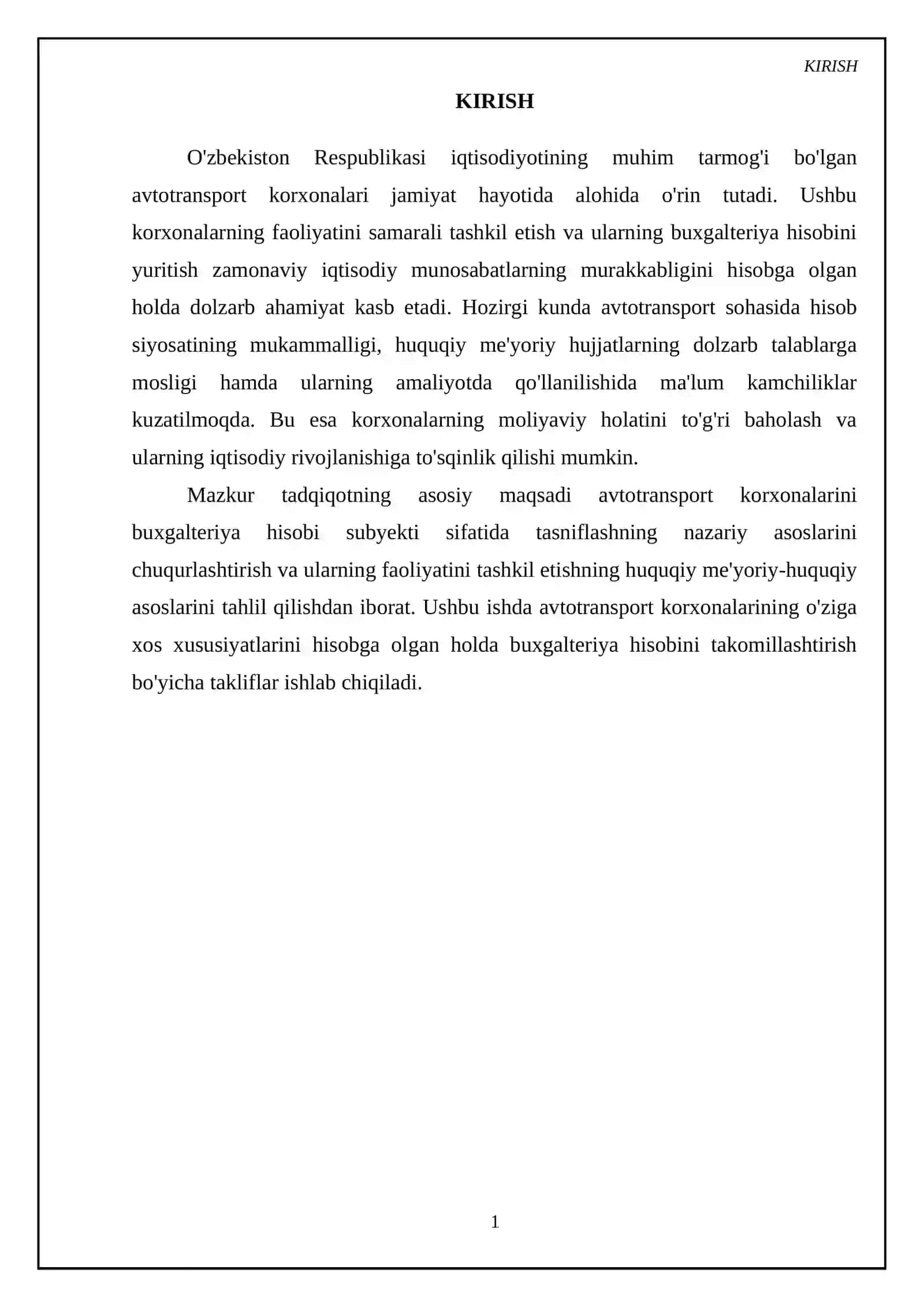 Avtotransport korxonalarining buxgalteriya hisobi subyekti sifatida klassifikatsiyasi va ularning faoliyatini tashkil etish huquqiy asoslari 3