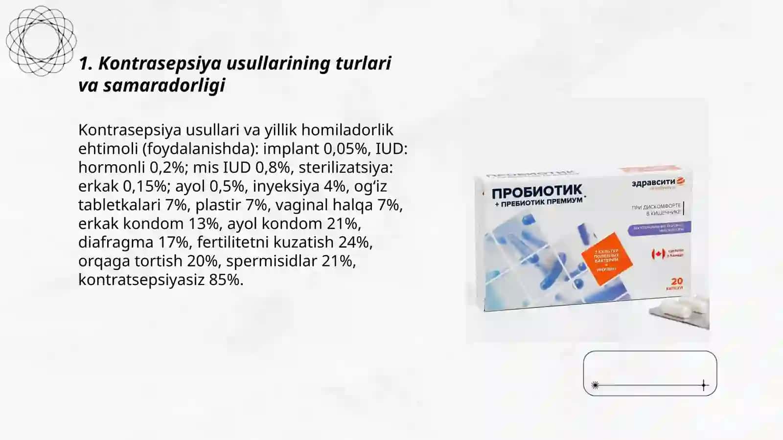 Kontrasepsiya vositalari. Probiotik va prebiotiklar 3