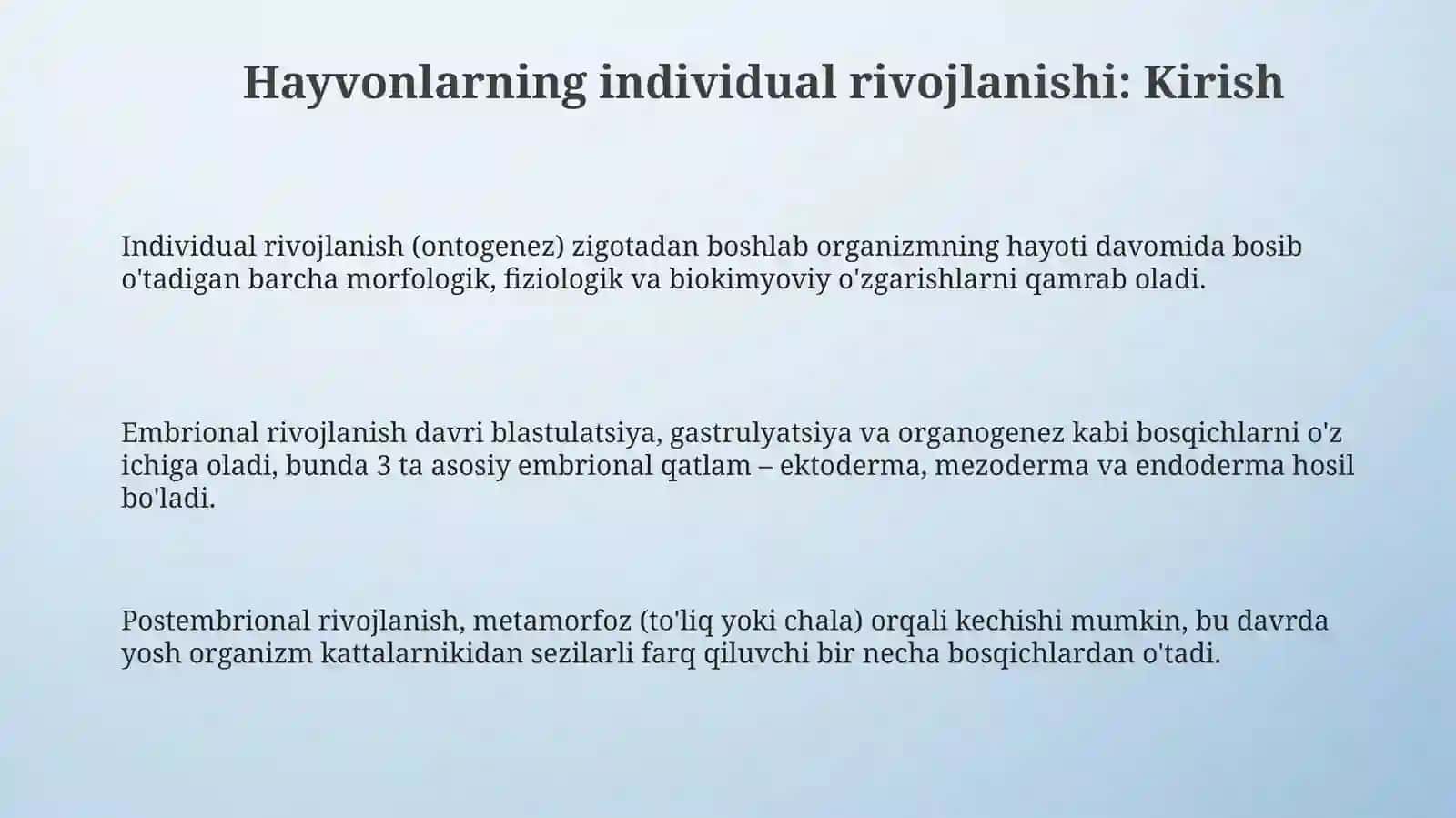 Hayvonlarning individual rivojlanishi 3