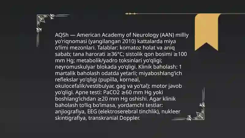 Kanadada miya oʻlimini aniqlash protokoli va talablar 3