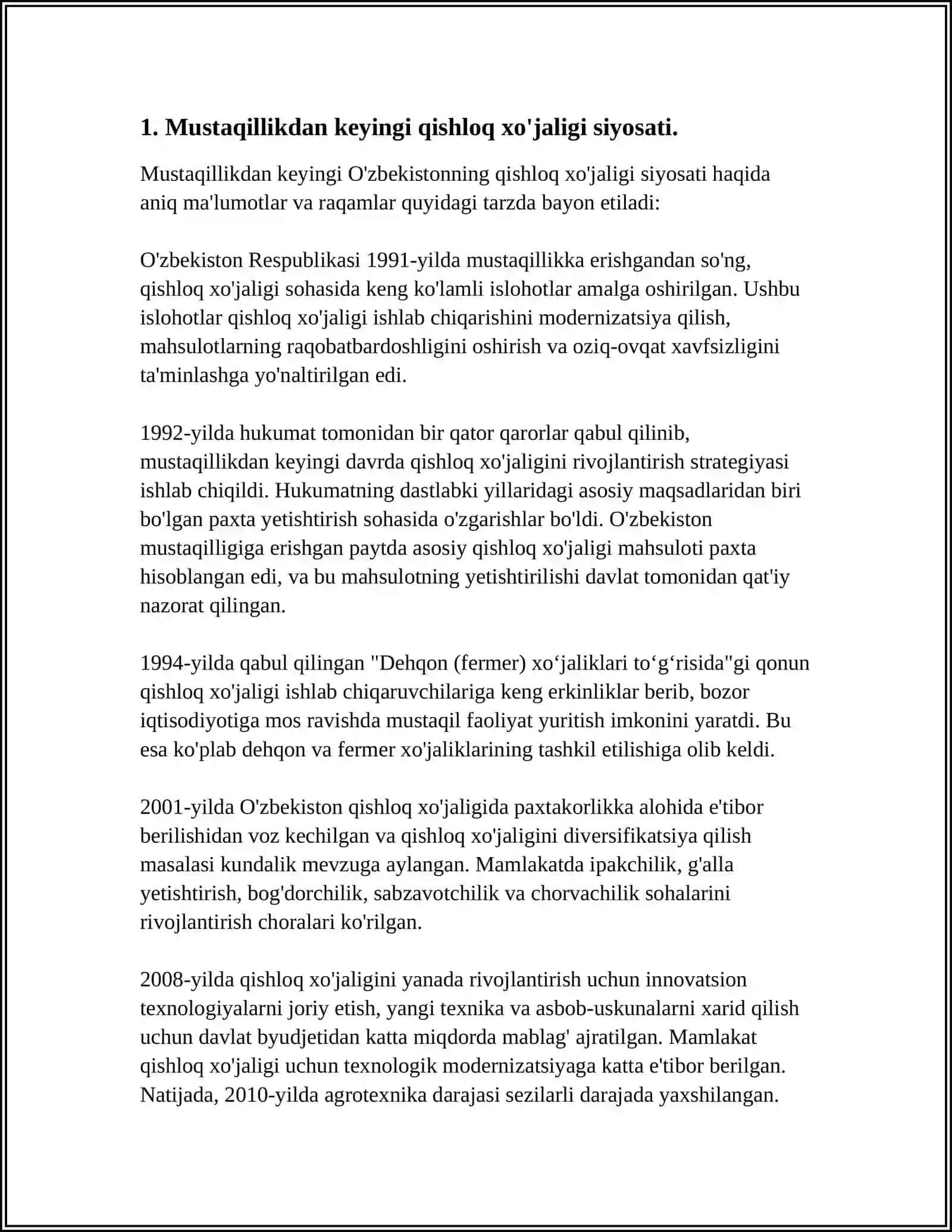 MUSTAQILLIK YILLARIDA QISHLOQ XO'JALIGI VA SANAT SOHASIDAGI O'ZGARISHLAR 3