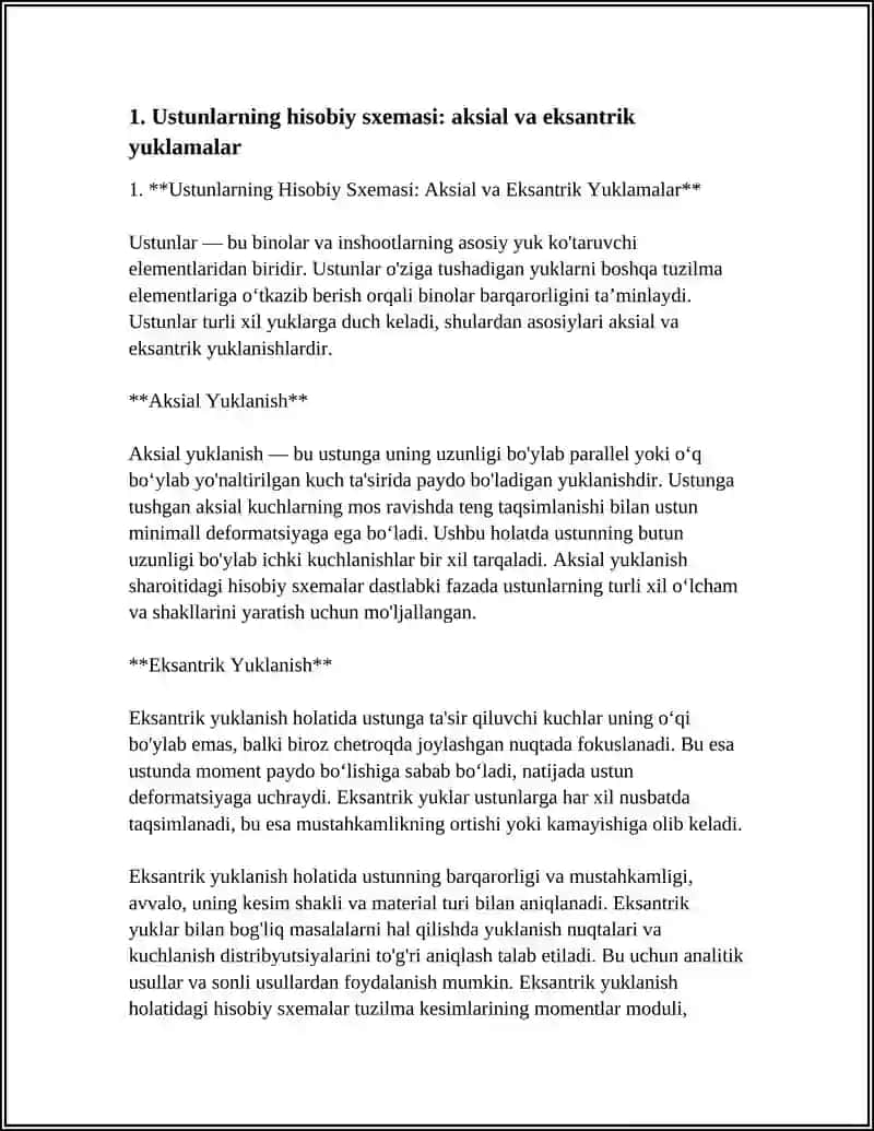 Ustunlarning Hisobiy Sxemasi: Aksial va Eksantrik Yuklamalar 3