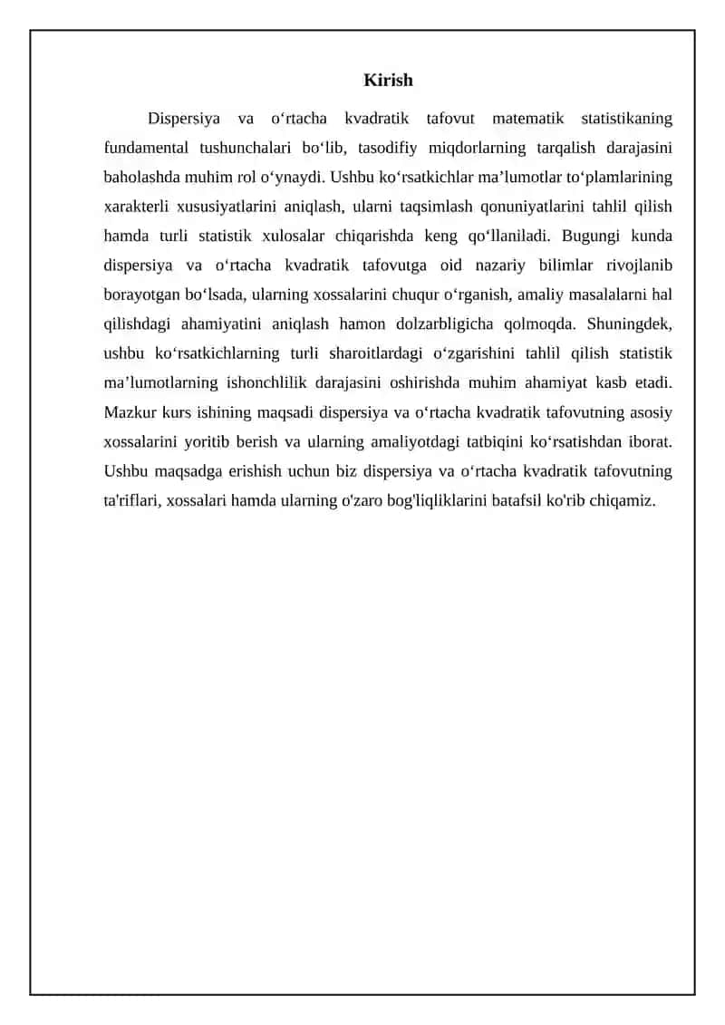 Dispersiya va o'rtacha kvadratik tafovut xossalari 3