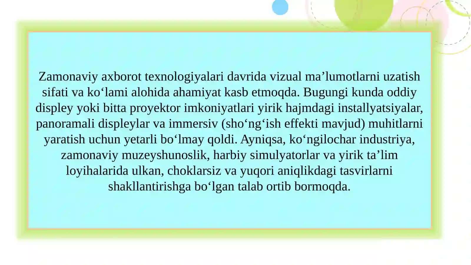 Raqamli texnologiya: Edge Blending system, GEOBOX tizimi imkoniyatlari, istiqbollari va qo‘llanilish sohalari 3