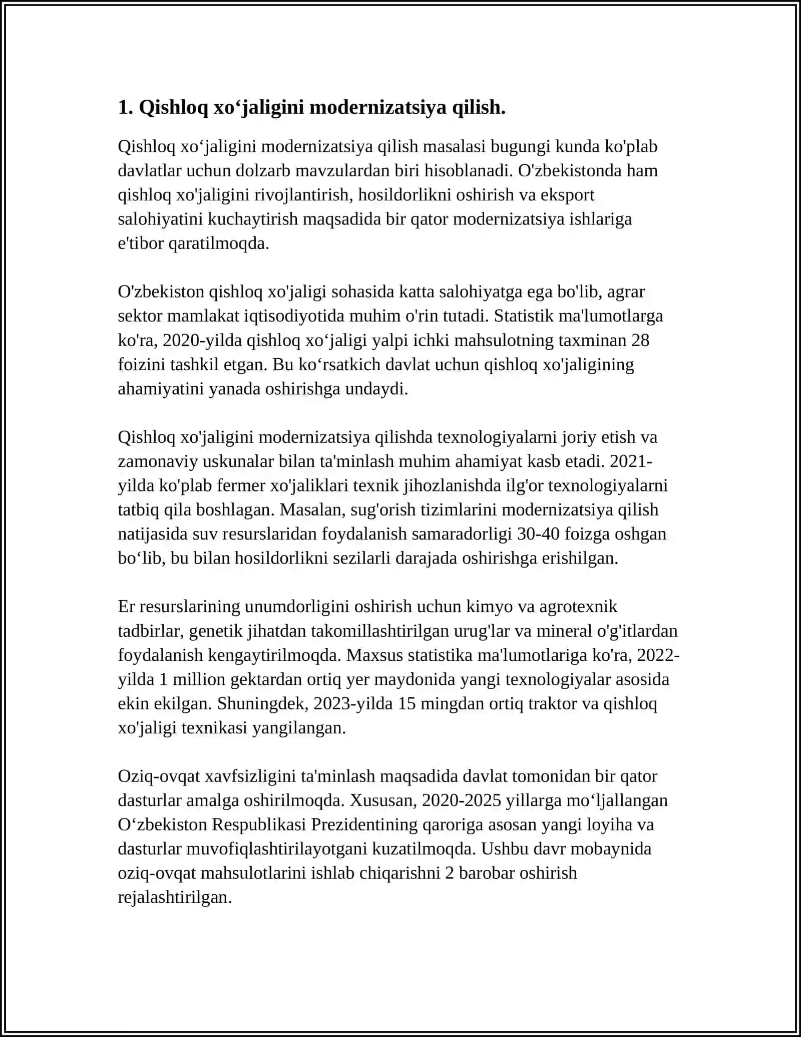 MUSTAQILLIK YILLARIDA QISHLOQ XO'JALIGI VA SANOAT SOHASIDA ISLOHATLAR 3