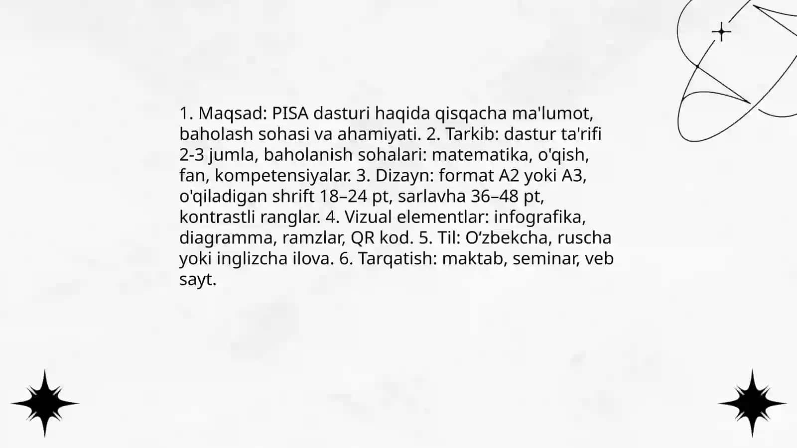 Pisa xalqaro baholash dasturlariga oid koʻrgazmali va tarqatma materiallar tayyorlash 3