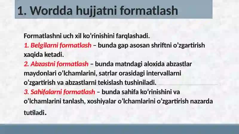 Matn muharririda hujjatlarni formatlash 3