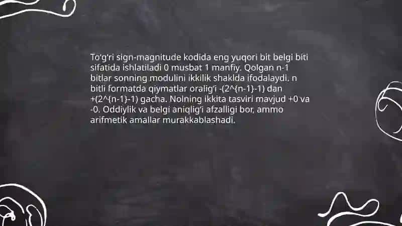Toʻgʻri (sign-magnitude) kodlari 3