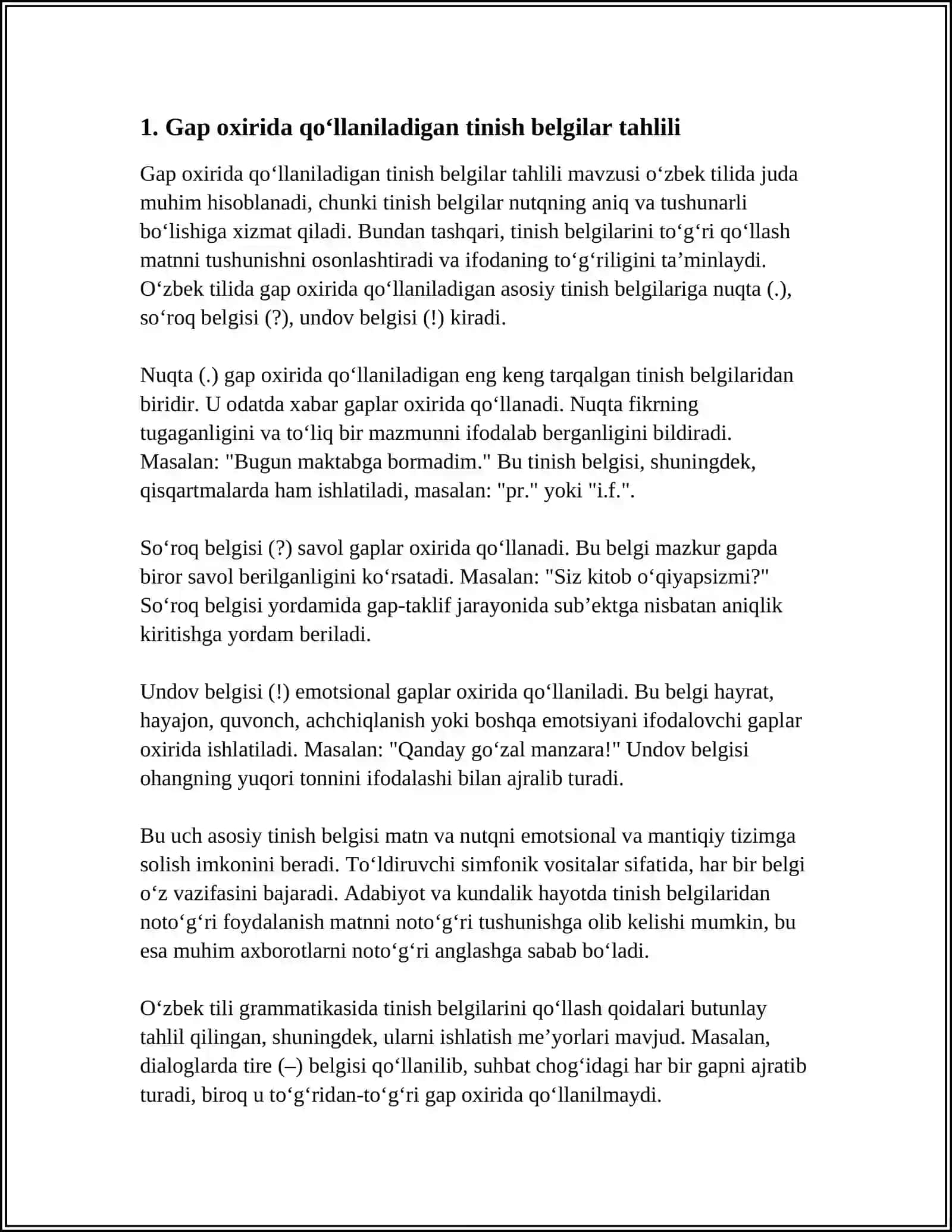 Gap oxirida qo‘llaniladigan tinish belgilar tahlili 3