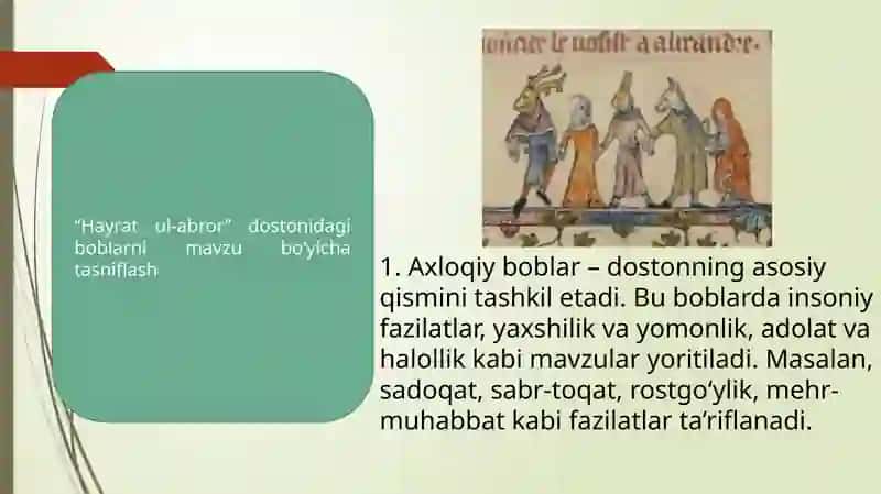 Hayrat ul-abror dostonining boblar bo'yicha tasnifi 3