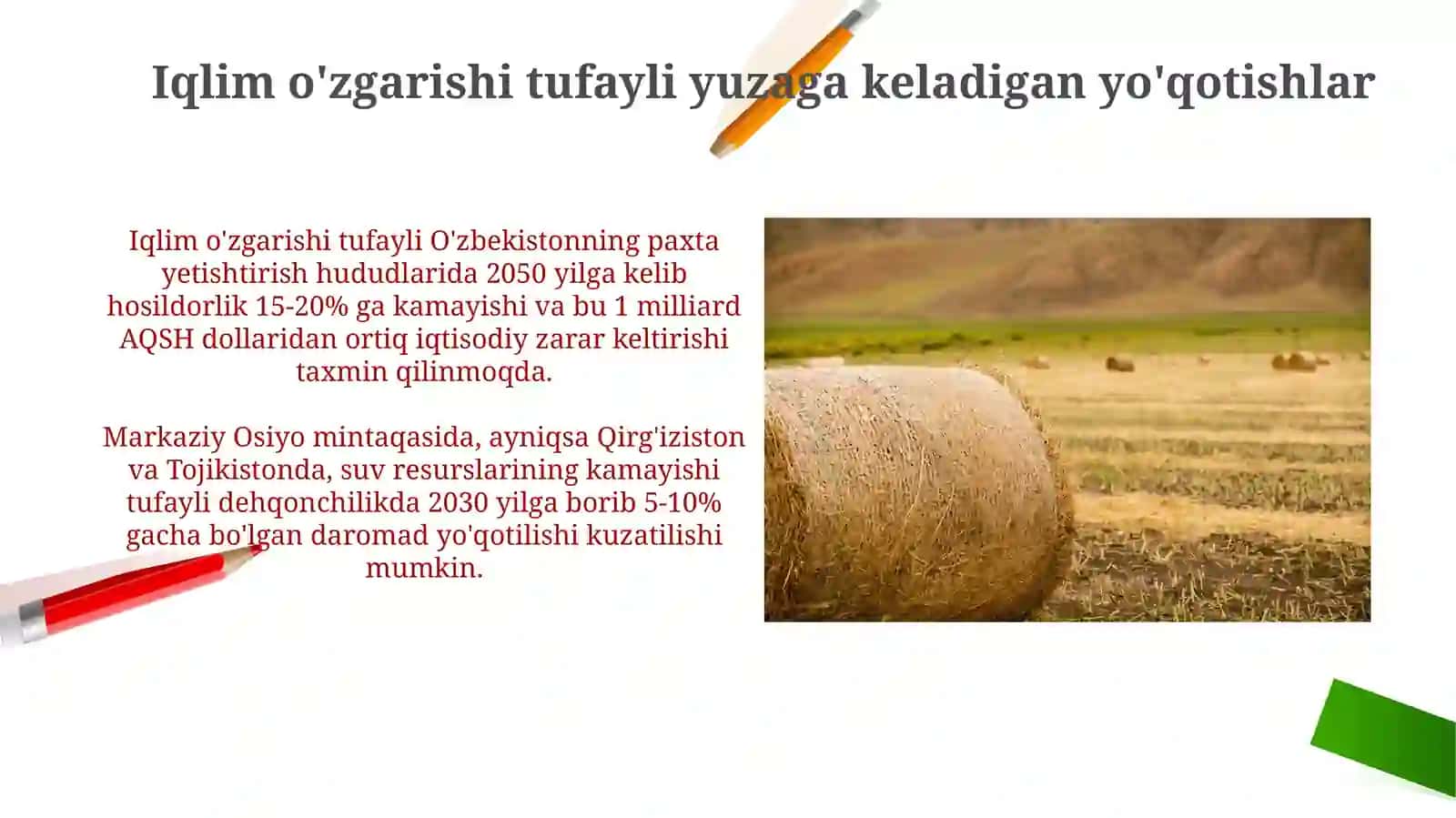 Iqlim o'zgarishining qishloq xo'jaligiga tasirini iqtisodiy baholash 3
