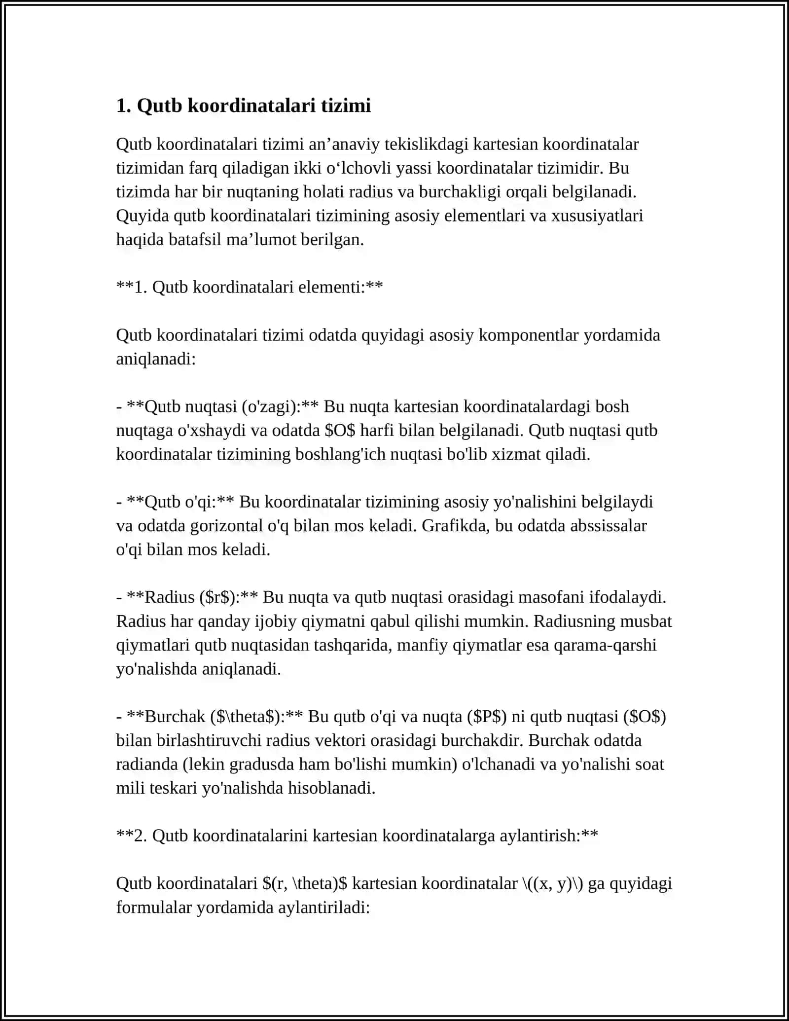 QUTB,SILINDRIK VA SFERIK KOORDINATALAR SISTEMASI 3